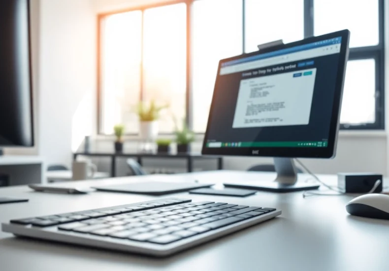 Showcasing a vibrant typing center with an ergonomic setup and computer interface for efficient typing practice.