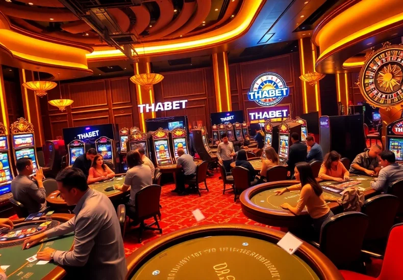 THABET casino experience with players enjoying various games and vibrant slot machines.
