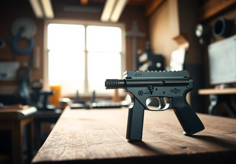 Showcasing high-quality forced reset trigger on a workbench with tools nearby.