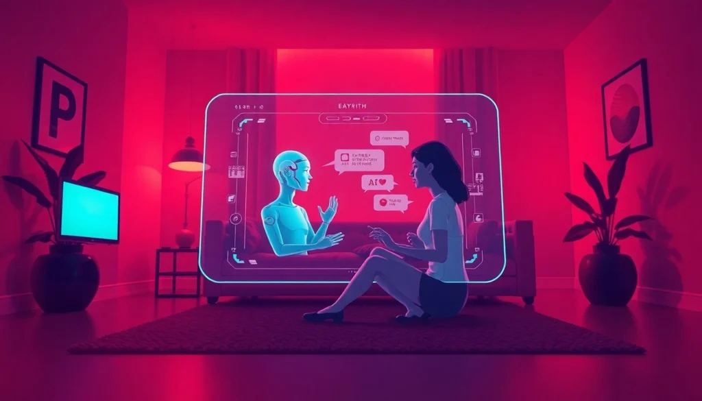 Engaging interaction with an AI character in a cozy setting, highlighting sex chat AI technology.