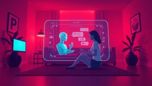 Engaging interaction with an AI character in a cozy setting, highlighting sex chat AI technology.