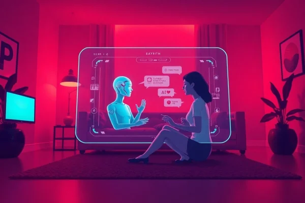 Engaging interaction with an AI character in a cozy setting, highlighting sex chat AI technology.