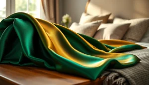 Satijn stof met een glanzende afwerking exquisite gepresenteerd op een houten tafel.