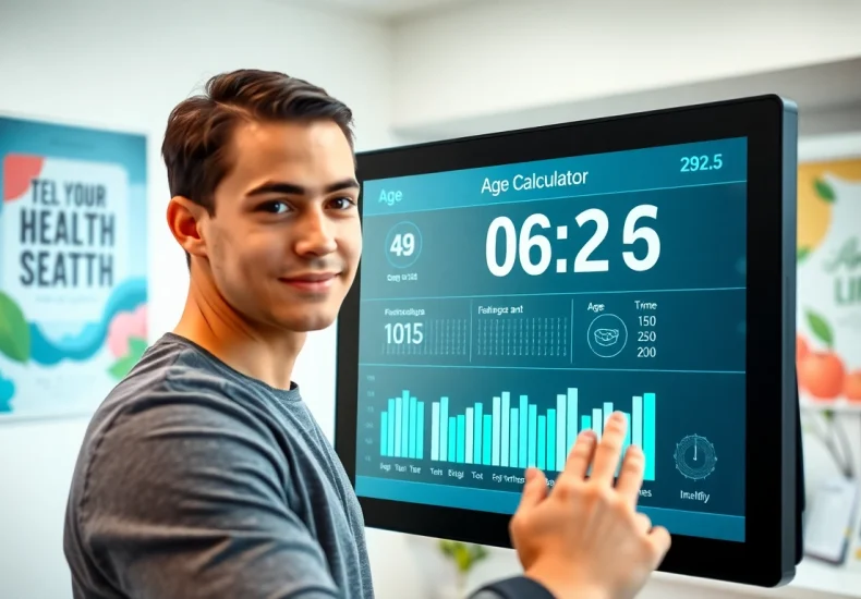 Engage with the biological age calculator in a bright medical office, showcasing health metrics.