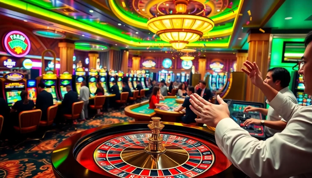 Experience the thrill of winning at 98win3h.blog with a bustling casino scene filled with excitement.