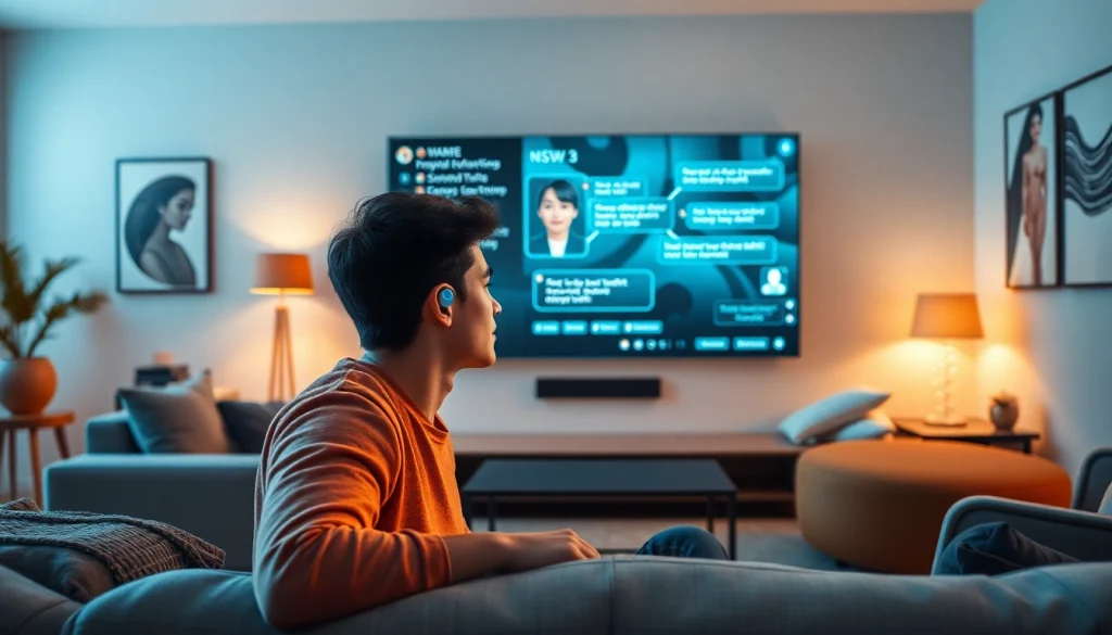 Engaging with a lifelike nsfw ai chatbot in a modern living room setting.