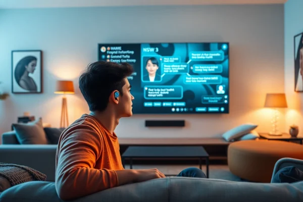 Engaging with a lifelike nsfw ai chatbot in a modern living room setting.