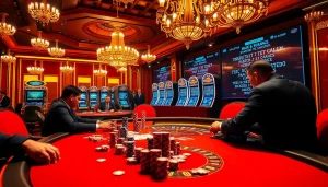 Players strategize at a poker table in a luxurious casino environment related to hidden wiki dark web.