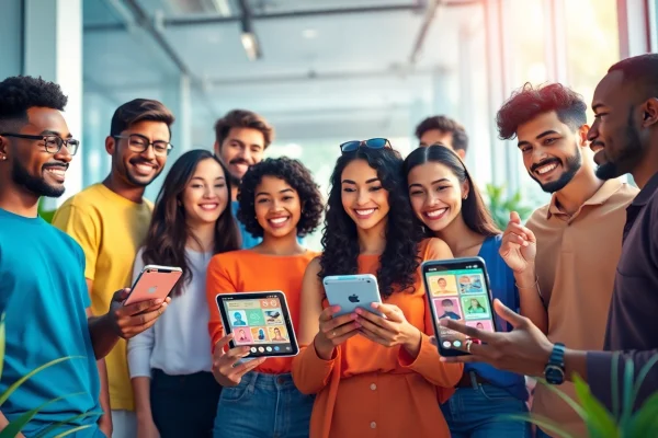 Discover OnlyFans Nearby Creators with a vibrant digital scene showing diverse individuals exploring profiles.