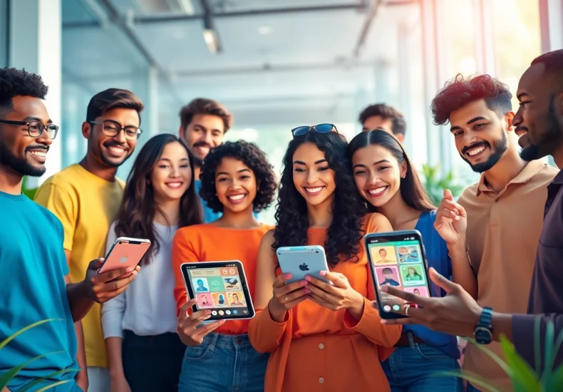 Discover OnlyFans Nearby Creators with a vibrant digital scene showing diverse individuals exploring profiles.