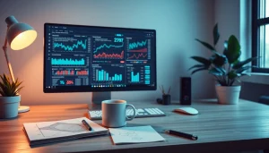 Web scrapping workspace with financial charts and modern tech setup.