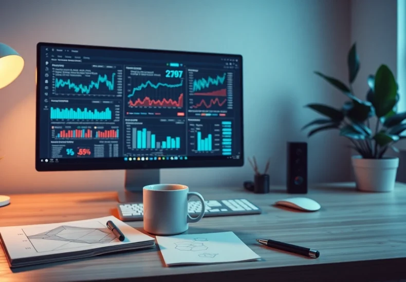 Web scrapping workspace with financial charts and modern tech setup.