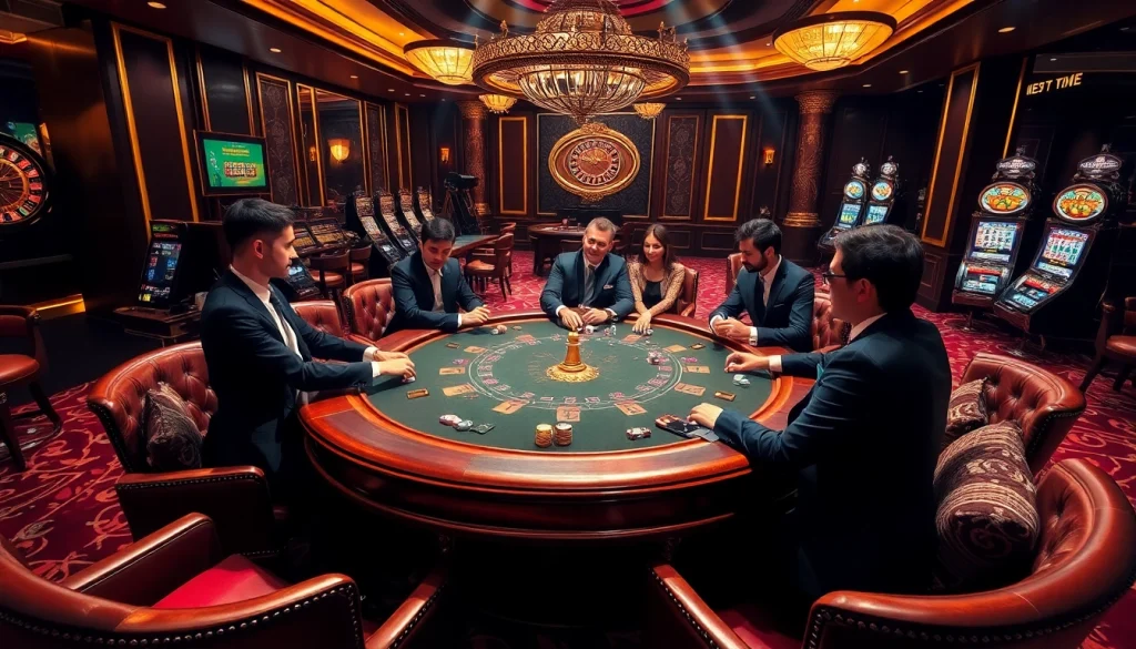S88 nhà cái players gamble at a luxurious poker table, showcasing excitement and thrill in high-stakes gameplay.