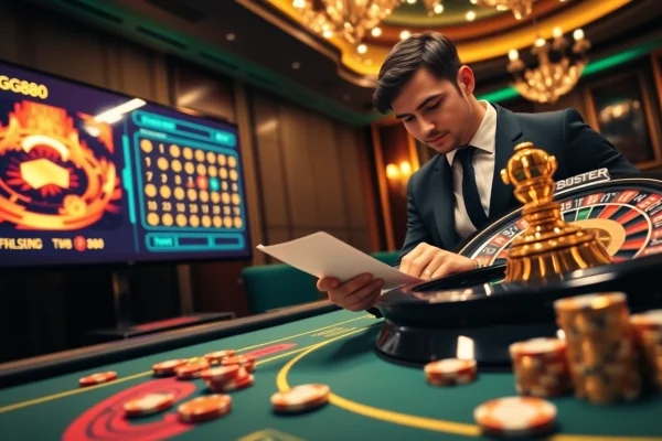 Experience the excitement of gg88 online gambling with a player at a roulette table and vivid casino elements.